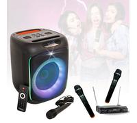 Pack Karaoké Enceinte Enfant Lumineux Autonome Karaoké Bluetooth Ibiza Sound CUBE180 180W SD USB 1 Micro - 2 Micros Sans Fils UHF