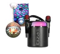 Pack Karaoké Enceinte Ibiza Sound Portable Bluetooth KARAHOME-BK 120W USB 2 Micros sans fil - Boule Disco LEDS RGB