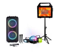 Pack Karaoke Enceinte Lumineuse portable Bluetooth USB 600W Ibiza VENUS600 - Enceinte Ecran KARAVISION sur pied - 3 jeux de lumière