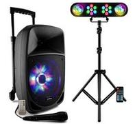 Mooving Light & Sound - Pack Karaoke Enceinte Nomade sur Batterie Bluetooth 300W PARTY-8LED Micro - Portique d'éclairage équipé LEDBAR-Astro-RC