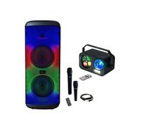 Pack Karaoké - Enceinte nomade sur batterie USB Bluetooth 600W Mooving ELECTRO-SOUND600 - 2 Micros - Jeu de Lumière 3en1 Astro Gobo Strobo Noir