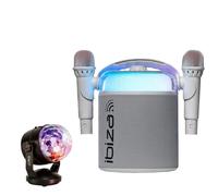 Pack Karaoké Enceinte Portable Autonome Bluetooth Ibiza KARAHOME-WH 120W USB SD 2 micros - Effet Astro LED - Fête Enfant Boum