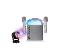 Pack Karaoké Enceinte Portable Autonome Bluetooth Ibiza KARAHOME-WH 120W USB SD 2 micros - Effet Astro LED - Fête Enfant Boum