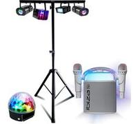 Pack Karaoké Enceinte Portable Autonome Bluetooth Ibiza KARAHOME-WH 120W USB SD 2 micros - Pied Portique - 5 Effets Lumière Blanc G