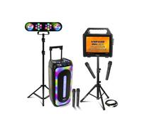 MOOVING LIGHT & SOUND - Pack Karaoké Enceinte Portable Bluetooth 1000W MS-MAGIC-SOUND1000 - Enceinte Écran Portable sur Pied - 4 Micros - Portique Lumière