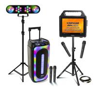Pack Karaoké Enceinte Portable Bluetooth 1000W MS-MAGIC-SOUND1000 - Enceinte Écran Portable sur Pied - 4 Micros - Portique Lumière