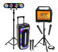 MOOVING LIGHT & SOUND - Pack Karaoké Enceinte Portable Bluetooth 1000W MS-MAGIC-SOUND1000 - Enceinte Écran Portable sur Pied - 4 Micros - Portique Lumière