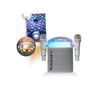 Pack Karaoké Enceinte Portable Bluetooth sans fil KARAHOME-WH 120W USB SD 2 micros - Boule Disco LEDS RGB ASTRO-BALL8 Enfant