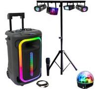 Pack Karaoké Enceinte Portable Bluetooth USB Autonome TWS 800W Ibiza MOBILE800 - 1 Micro - Pied Lumière Réglable MOOVING LIGHT Bar Noir G