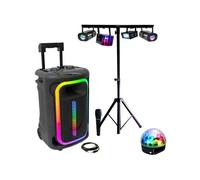 Pack Karaoké Enceinte Portable Bluetooth USB Autonome TWS 800W Ibiza MOBILE800 - 1 Micro - Pied Lumière Réglable MOOVING LIGHT Bar