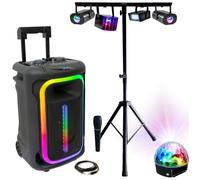 Pack Karaoké Enceinte Portable Bluetooth USB Autonome TWS 800W Ibiza MOBILE800 - 1 Micro - Pied Lumière Réglable MOOVING LIGHT Bar