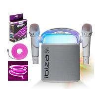 Pack Karaoké Enceinte Portable sur batterie Bluetooth KARAHOME-WH 120W USB SD 2 micros - Éclairage LED Effet Néon Flexible - Fête