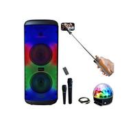 Pack Karaoké - Enceinte Portable USB Bluetooth Mooving ELECTRO-SOUND600 - 2 Micros - Jeu Lumière Astro - Enceinte Perche Selfie Enfant Ado