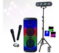 Pack Karaoké Enceinte sans fil USB Bluetooth MS-ELECTRO-SOUND600 600W 2 Micros - Ensemble 4 Jeux Lumières Support -Soirée fête