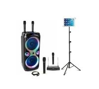 Pack karaoke Enceinte USB Bluetooth COLUMBA-KARAOKE 1000W - 4 micros sans fil - Support tablette SMM20 - Soirée DJ Sono