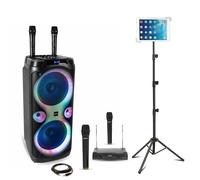 Pack karaoke Enceinte USB Bluetooth Ibiza COLUMBA-KARAOKE 1000W - 4 micros sans fil - Support tablette SMM20 - Soirée DJ Sono Noir