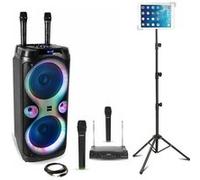 Pack karaoke Enceinte USB Bluetooth Ibiza COLUMBA-KARAOKE 1000W - 4 micros sans fil - Support tablette SMM20 - Soirée DJ Sono Noir G