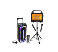 Pack Karaoké Enceinte USB Bluetooth sur Batterie 1000W Mooving MS-MAGIC-SOUND1000 - Enceinte Écran Portable sur Pied - 4 Micros VHF Noir