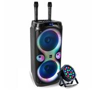 Pack Karaoké Enceinte USB Bluetooth TWS 1000W Ibiza Sound COLUMBA-KARAOKE - 2 Micros Sans Fil - Projecteur PAR LED PARTY-PAR181 Fête