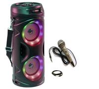 Pack Karaoké Enfant Enceinte Lumineuse à LEDS Bluetooth Batterie SD FM USB PARTY TEEN-VIBE - Micro Filaire - Soirée Fête Musique