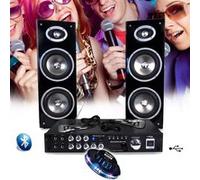 Pack Karaoké Enfants Adultes complet avec Lumière LED - Amplificateur, 2 Enceintes 300W + 2 micros - Longueur 3M - LTC STAR3D-BT