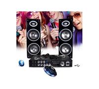 Pack Karaoké Enfants Adultes Complet avec Lumière LED - Amplificateur, 2 Enceintes 300W + 2 micros - Longueur 3M - LTC STAR3D-BT