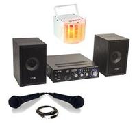 Pack Karaoké - KARAOKE-STAR2MKII Enfant - 2 Enceintes 2 Micros 1 Ampli Bluetooth USB SD 100W - Jeu Lumière Derby Multifaisceaux - Cadeau Noir G