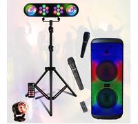 Pack Karaoke Mooving Light & Sound - Enceinte sur batterie USB Bluetooth ELECTRO-SOUND 600W 2 Micros - Pied Lumière LEDBAR-ASTRO-RC Noir