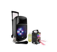 Pack Karaoké PARTY-8LED - Enceinte Autonome portable 300W Bluetooth USB SD FM Micro - Machine Fumée FOGGY-ASTRO Fête Anniversaire