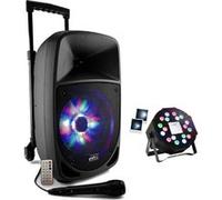 Pack Karaoké PARTY-8LED Enceinte Autonome USB SD FM MP3 Bluetooth 500W - Projecteur 2-en-1Strobe Musique Fête Soirée Cadeau