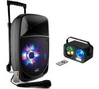 Pack Karaoké PARTY-8LED Enceinte Bluetooth Autonome 300W USB SD FM MP3 - Jeu Lumière 3-en-1 Gobo Stroboscope Musique Fête