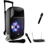 Pack Karaoké PARTY-8LED Enceinte Bluetooth Nomade 300W USB SD FM MP3 - 2 Micros Sans Fils UHF Soirée Fête Musique Cadeau Discours