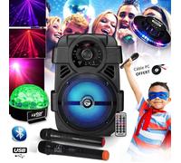Pack Karaoké SONO DJ Ambiance Batterie 400W - USB/Bluetooth + Microphones sans fil jeux de lumière Noël cadeaux Anniversaire