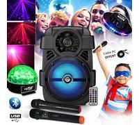 Pack Karaoké SONO DJ Ambiance Batterie 400W - USB/Bluetooth + Microphones sans fil, jeux de lumière, Noël, cadeaux, Anniversaire