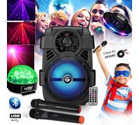 Pack Karaoké SONO DJ Ambiance Batterie 400W - USB/Bluetooth + Microphones sans fil, jeux de lumière, Noël, cadeaux, Anniversaire