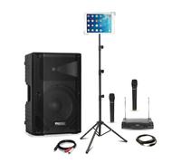 Pack Karaoke Sono Enceinte USB Bluetooth Active Ibiza XTK12A-MKII 500W -Pied Support Tablette - 2 micros sans fil - Soirée DJ