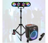 Pack Karaoke Sono Mooving Light & Sound- Enceinte sur batterie USB Bluetooth Lumineuse 180W Micro - Pied Lumière DJ LEDBAR-ASTRO-RC