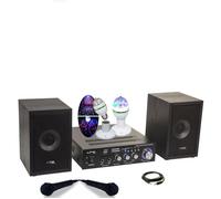 Pack KARAOKE-STAR2MKII Enfant - 2 Enceintes 2 Micros 1 Ampli Bluetooth USB SD 100W - Jeu Lumière Astro Rotatif LEDS RGB - Cadeau