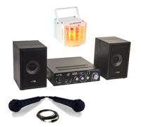 Pack Karaoké - KARAOKE-STAR2MKII Enfant - 2 Enceintes 2 Micros 1 Ampli Bluetooth USB SD 100W - Jeu Lumière Derby Multifaisceaux - Cadeau Noir G