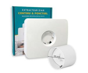 Pack KELIS - Extracteur d'air connecté avec Clapet Anti-retour intégré 100MM - Fonctionnement intermittent ou continu pour Salle de Bain/WC/Cuisine