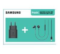 Pack Kit Pieton Adaptateur secteur Samsung ultra rapide 25W Noir + Ecouteurs filaires intra-auriculaires Type-C AKG Noir Noir G