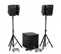 Pack Kit Sonorisation 1200W DJ Complet BM Bmsonic BMS15-HORN, Enceintes Satellites, Caisson 38cm USB/Bluetooth, Supports Câbles