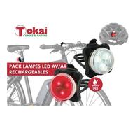 PACK Lampes LED AV/AR RECHARGEABLES - Tokaï - Noir - Cyclo-cross
