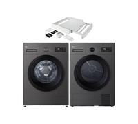 PACK Lave-linge LG hublot 9kg 1400trs/min + Sèche-linge LG Pompe à chaleur 8kg + Kit de superposition Gris
