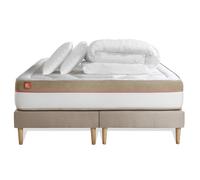 Pack LE COSY 200 x 200 cm double sommiers Beige - 30cm - Mmoire de forme - Confort durable - Sommier Tapissier Beige - Avec couette et oreillers