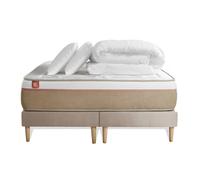 Pack LE SOYEUX 160 x 200 cm double sommiers Beige - 24cm - Ressorts ensachs et mmoire de forme - Equilibr - Double Sommiers Beige - Avec couette et oreillers