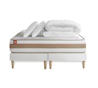Pack LE TENDRE 180 x 200 cm double sommiers Blanc - 28cm - Ressorts ensachs et mmoire de forme - Enveloppant - Sommier Tapissier Blanc - Avec couette et oreillers