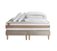 Pack LE TENDRE 200 x 200 cm double sommiers Beige - 28cm - Ressorts ensachs et mmoire de forme - Enveloppant - Sommier Tapissier Beige - Avec couette et oreillers
