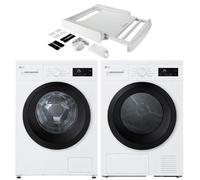 PACK LG Lave-linge 9kg 1400trs/min + Sèche-linge 8kg Pompe à Chaleur + Kit de superposition