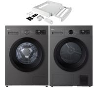 PACK LG Lave-linge hublot 9kg 1400trs/min + Sèche-linge Pompe à chaleur 8kg + Kit de superposition